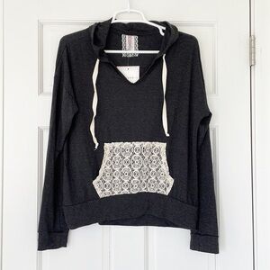 NWT MAUVE BRAND hoodie size M grey ivory lightweight soft